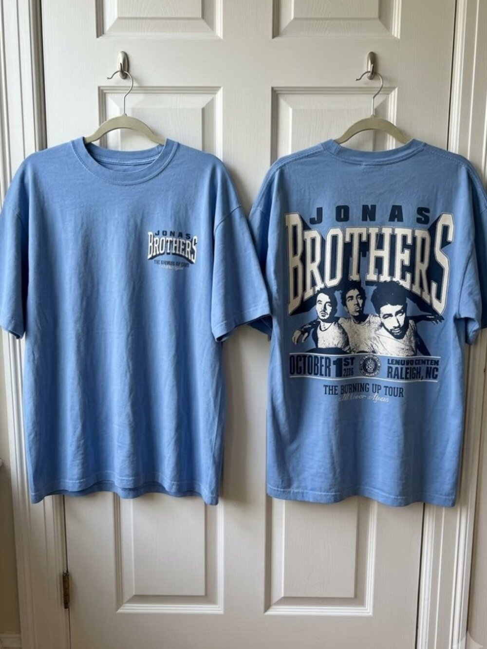 Jonas Brothers Burning Up All Over Again Raleigh, NC Tee - Carolina Blue